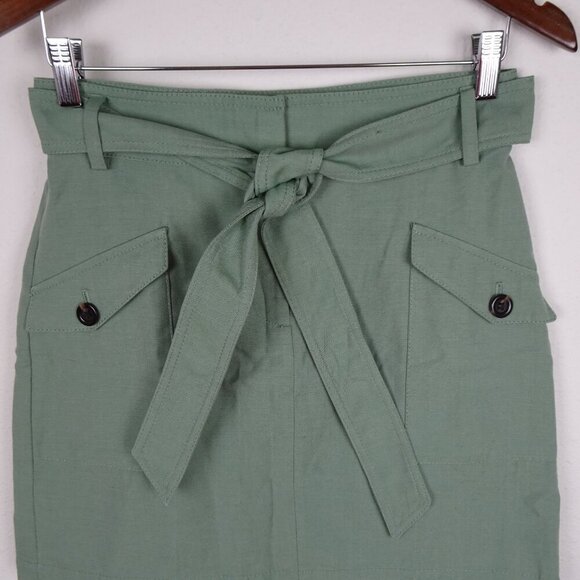 Ann Taylor Tie Waist Skirt Women's Petite Size 4P Green Pockets Zipper Fly - Picture 2 of 7